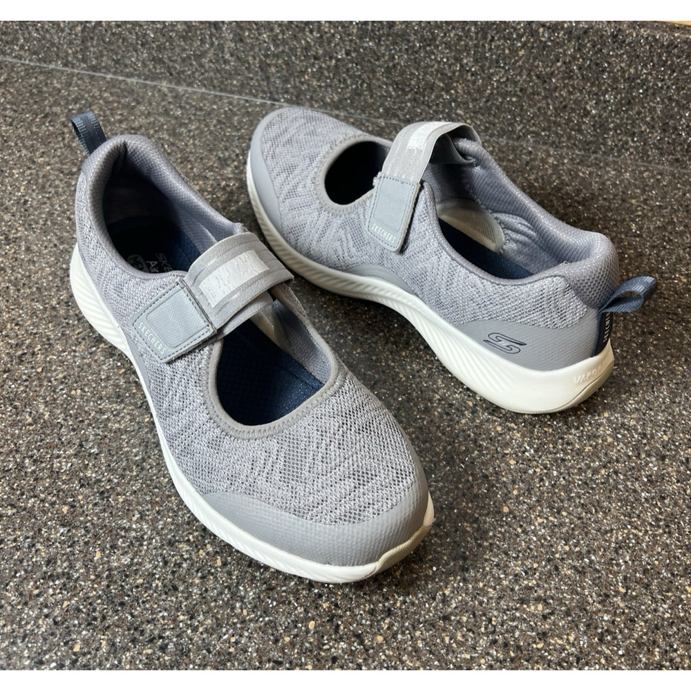 Skechers Air Cooled Memory Foam Lace Mary Jane Womens Sz 9 Gray Lightweight Shoe